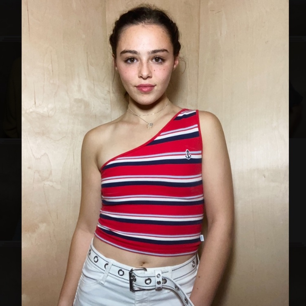 Abercrombie & Fitch Asymmetrical striped crop tank